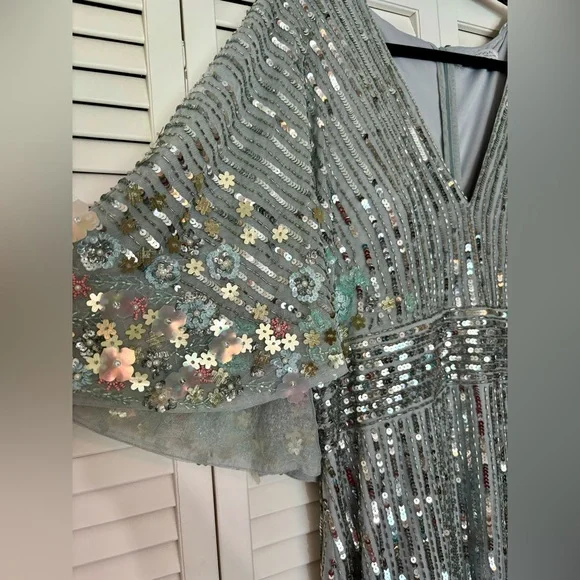 Mac Duggal Silver Sequin Gown